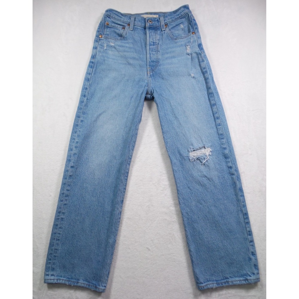 Levis Jeans Womens Size 25 Blue Denim Ribcage Straight Ankle‎ Button Fly Stretch